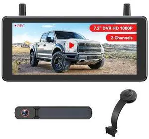 7.2" Solar Wireless Backup Camera with Suction Cup Mount: HD 1080P DVR Reverse Camera, Adjustable Windshield Mount, IP69K Waterproof for Car, Van, SUV, Truck, Trailer, RV 7.2" Solar Wireless Backup Camera with Suction Cup Mount: HD 1080P DVR Reverse Camera, Adjustable Windshield Mount, IP69K Waterproof for Car, Van, SUV, Truck, Trailer, RV