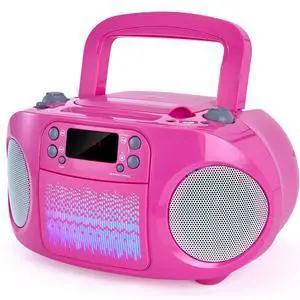 Kids Portable CD Player Boombox with Bluetooth & Multi-Color LED Lights - Pink Stereo Radio with USB/AUX, Karaoke Mic Input, MP3 Music Player for Girls Kids Portable CD Player Boombox with Bluetooth & Multi-Color LED Lights - Pink Stereo Radio with USB/AUX, Karaoke Mic Input, MP3 Music Player for Girls