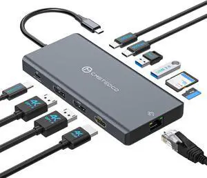 USB C Laptop Docking Station 3 Monitors with Dual DisplayPort 4K@120Hz and HDMI 4K@60Hz, 12 in 1 Thunderbolt Hub with USB A 3.0, USB C 3.2, Ethernet, SD, TF, PD 100W USB C Laptop Docking Station 3 Monitors with Dual DisplayPort 4K@120Hz and HDMI 4K@60Hz, 12 in 1 Thunderbolt Hub with USB A 3.0, USB C 3.2, Ethernet, SD, TF, PD 100W