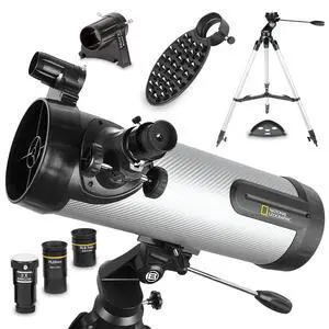National Geographic NT114CF 114mm Reflector Telescope Carbon-Fiber Tube, 500mm Focal Length (f/4.4), Includes 2 Plssl Eyepieces, 2 Barlow Lens, Red-Dot Finder, Smartphone Adapter & Tripod National Geographic NT114CF 114mm Reflector Telescope Carbon-Fiber Tube, 500mm Focal Length (f/4.4), Includes 2 Plssl Eyepieces, 2 Barlow Lens, Red-Dot Finder, Smartphone Adapter & Tripod