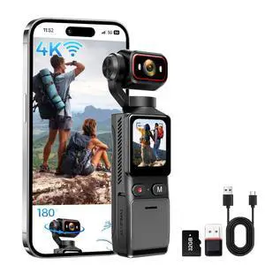 4K Vlogging Camera WiFi, 6-Axis Stabilization Handheld POV Camera with 32GB | Pocket Camera with 180° Rotating Lens, Touchscreen, Personal Body Camera for Travel, Vlog, Selfies, Sports & Daily 4K Vlogging Camera WiFi, 6-Axis Stabilization Handheld POV Camera with 32GB | Pocket Camera with 180° Rotating Lens, Touchscreen, Personal Body Camera for Travel, Vlog, Selfies, Sports & Daily