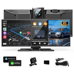 11.5" Wireless Carplay Screen for Car, Portable A pple Carplay & Android Auto Touch Screen, 4K Dash Cam/App Control/1080p Backup Camera/Mirror Link/Voice Control/GPS/Bluetooth,for All Vehicles 11.5" Wireless Carplay Screen for Car, Portable A pple Carplay & Android Auto Touch Screen, 4K Dash Cam/App Control/1080p Backup Camera/Mirror Link/Voice Control/GPS/Bluetooth,for All Vehicles