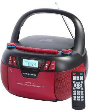 Boombox CD Player with Bluetooth and Cassette Player | Portable AM/FM Radio, MP3/USB/AUX Input, Stereo Sound System with Recorder, AC & Battery Powered for Home & Outdoor (RED) Boombox CD Player with Bluetooth and Cassette Player | Portable AM/FM Radio, MP3/USB/AUX Input, Stereo Sound System with Recorder, AC & Battery Powered for Home & Outdoor (RED)