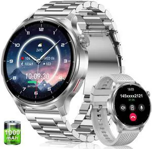 Military Smart Watch for Men 1000mAh Battery 1.52" HD Screen | Answer/Make Calls, IP68 Waterproof, 100+ Sports Modes, Sleep/Health Monitoring, Compatible iOS Android, Silver Military Smart Watch for Men 1000mAh Battery 1.52" HD Screen | Answer/Make Calls, IP68 Waterproof, 100+ Sports Modes, Sleep/Health Monitoring, Compatible iOS Android, Silver
