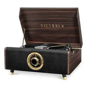 Highland 4-in-1 Bluetooth Record Player with Speakers 3-Speed Vinyl Record Player, FM Radio & 3.5mm Aux, Wireless Music Streaming (Espresso) Highland 4-in-1 Bluetooth Record Player with Speakers 3-Speed Vinyl Record Player, FM Radio & 3.5mm Aux, Wireless Music Streaming (Espresso)