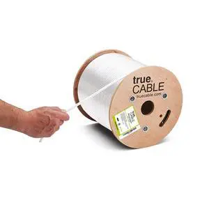 trueCABLE RG6 Dual Shield Coax, 500ft, White, Riser Rated (CMR/CATVR/CL2), Bare Copper Conductor Coaxial Cable, 3GHz Sweep Tested trueCABLE RG6 Dual Shield Coax, 500ft, White, Riser Rated (CMR/CATVR/CL2), Bare Copper Conductor Coaxial Cable, 3GHz Sweep Tested