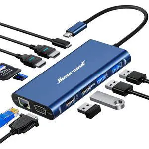 USB C Docking Station Dual Monitor, 11 in 1 Triple Display USB C Laptop Docking Station with 2 HDMI VGA, Type C Dongle Dock Compatible for Thunderbolt 3 4 Laptops USB C Docking Station Dual Monitor, 11 in 1 Triple Display USB C Laptop Docking Station with 2 HDMI VGA, Type C Dongle Dock Compatible for Thunderbolt 3 4 Laptops