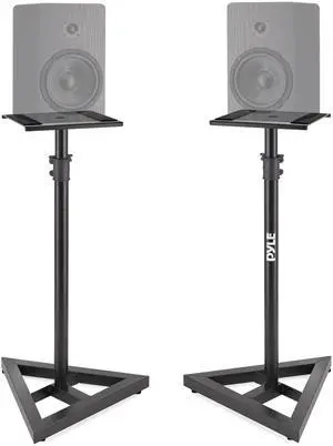 Speaker Stand Pair of Sound Play 1 and 3 Holder - Telescoping Height Adjustable from 26 - 52 Inch High Heavy Duty Three-point Triangle Base w/ Floor Spikes and 9 Square Platform, Black Speaker Stand Pair of Sound Play 1 and 3 Holder - Telescoping Height Adjustable from 26 - 52 Inch High Heavy Duty Three-point Triangle Base w/ Floor Spikes and 9 Square Platform, Black