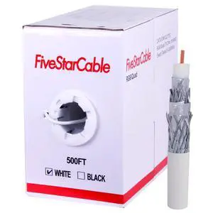 RG6 500ft Quad Shielded Coaxial Cable - Easy Pull Box, Black & White, ETL, CL2 Rated, 18 AWG, 75 Ohm, for HDTV, Satellite, Cable TV, Internet, and CCTV Installations (White, 500 Ft) RG6 500ft Quad Shielded Coaxial Cable - Easy Pull Box, Black & White, ETL, CL2 Rated, 18 AWG, 75 Ohm, for HDTV, Satellite, Cable TV, Internet, and CCTV Installations (White, 500 Ft)
