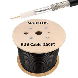 MOOOKEERF RG6 Coaxial Cable 200FT, 18 AWG 75 Ohm RG6 Dual Shield Cable with Pure Copper Conductor for Broadcast, Satellite, and Cellular Applications,Black MOOOKEERF RG6 Coaxial Cable 200FT, 18 AWG 75 Ohm RG6 Dual Shield Cable with Pure Copper Conductor for Broadcast, Satellite, and Cellular Applications,Black
