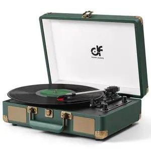 Bluetooth Record Player, 3-Speed Portable Suitcase Turntable with Built-in Speakers, USB Recording to MP3, RCA Line Out, AUX Input, Headphone Jack, Dark Green Bluetooth Record Player, 3-Speed Portable Suitcase Turntable with Built-in Speakers, USB Recording to MP3, RCA Line Out, AUX Input, Headphone Jack, Dark Green