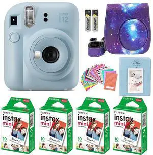 Instax Mini 12 Instant Camera Pastel Blue with Film Value Pack (40 Sheets) + Accessories Including Galaxy Carrying Case Strap, Photo Album, Stickers (Pastel Blue), Compact Instax Mini 12 Instant Camera Pastel Blue with Film Value Pack (40 Sheets) + Accessories Including Galaxy Carrying Case Strap, Photo Album, Stickers (Pastel Blue), Compact