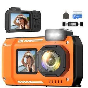 8K Underwater Camera 33FT Waterproof Camera with 64GB Card 70MP 18X Zoom Waterproof Digital Camera Auto Focus Dual-Screen Selfie 2500mAh Battery Dustproof Shockproof 8K Underwater Camera 33FT Waterproof Camera with 64GB Card 70MP 18X Zoom Waterproof Digital Camera Auto Focus Dual-Screen Selfie 2500mAh Battery Dustproof Shockproof