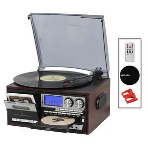 All in One Vintage 3 Speed Vinyl Record Player with Built-in Speakers,Bluetooth in/Out Turntable,CD Player/Cassette/USB/TF Card,AUX in,FM/AM Radio,RCA Out,Recording All in One Vintage 3 Speed Vinyl Record Player with Built-in Speakers,Bluetooth in/Out Turntable,CD Player/Cassette/USB/TF Card,AUX in,FM/AM Radio,RCA Out,Recording