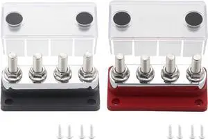 600A Amp Bus Bar 12V-48V Distribution Block - 8*M10 (3/8") Studs | 1 set of 2pcs Heavy Duty with Cover - For Marine Boat RV Solar Battery 600A Amp Bus Bar 12V-48V Distribution Block - 8*M10 (3/8") Studs | 1 set of 2pcs Heavy Duty with Cover - For Marine Boat RV Solar Battery