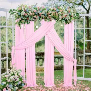 Pink Sheer Backdrop Curtains 6 Yards Chiffon Fabric Drapes Backdrop 6 Panels for Wedding Ceremony Party Ceiling Reception Decoration Pink Sheer Backdrop Curtains 6 Yards Chiffon Fabric Drapes Backdrop 6 Panels for Wedding Ceremony Party Ceiling Reception Decoration