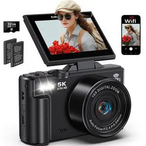 5K Digital Camera for Photography, 75MP WiFi Vlogging Camera for YouTube, 18X Zoom UHD Autofocus, 3" 180° Flip Screen, Video Camera with 32GB SD Card & 2 Batteries 5K Digital Camera for Photography, 75MP WiFi Vlogging Camera for YouTube, 18X Zoom UHD Autofocus, 3" 180° Flip Screen, Video Camera with 32GB SD Card & 2 Batteries