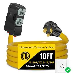 50Amp to 20Amp 110V Adapter, Compatible with NEMA 10-50P to 4X 5-20R/15R with 20 Amp Circuit Breaker, 220/250V Electrical Stove/Range/Oven Male Plug Gas 110/125V Power Convert Adapter(10 FT) 50Amp to 20Amp 110V Adapter, Compatible with NEMA 10-50P to 4X 5-20R/15R with 20 Amp Circuit Breaker, 220/250V Electrical Stove/Range/Oven Male Plug Gas 110/125V Power Convert Adapter(10 FT)