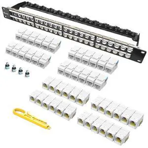 48 Port Patch Panel Cat6 Keystone Jack 90° Angled Ethernet Punch Down for Rackmount 1U 19inch Network Patch Panel with Cable Support Bar 48 Port Patch Panel Cat6 Keystone Jack 90° Angled Ethernet Punch Down for Rackmount 1U 19inch Network Patch Panel with Cable Support Bar