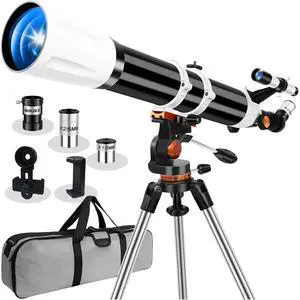 Telescope for Adults High Powered 90mm Aperture 800mm,Refractor Telescopes for Astronomy Beginners with AZ Mount Tripod,Phone Adapter,Carry Bag (80090black-white) Telescope for Adults High Powered 90mm Aperture 800mm,Refractor Telescopes for Astronomy Beginners with AZ Mount Tripod,Phone Adapter,Carry Bag (80090black-white)