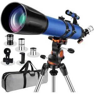 Telescope for Adults High Powered 90mm Aperture 800mm,Refractor Telescopes for Astronomy Beginners with AZ Mount Tripod,Phone Adapter,Carry Bag (80090blue) Telescope for Adults High Powered 90mm Aperture 800mm,Refractor Telescopes for Astronomy Beginners with AZ Mount Tripod,Phone Adapter,Carry Bag (80090blue)