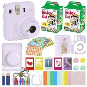 Instax Mini 12 Instant Camera Lilac Purple + Carrying Case + Fuji Instax Film Value Pack (40 Sheets) Accessories Bundle, Color Filters, Photo Album, Assorted Frames Instax Mini 12 Instant Camera Lilac Purple + Carrying Case + Fuji Instax Film Value Pack (40 Sheets) Accessories Bundle, Color Filters, Photo Album, Assorted Frames