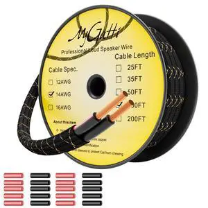 14/2 Speaker Wire 100 Feet, 14AWG Gauge Speaker Cable, Direct Burial, Durable Nylon Braided, in Wall, 2 Conductors, OFC Oxygen-Free Copper, for Car Audio Stereos, Home Theater, Surround Sound, Radio 14/2 Speaker Wire 100 Feet, 14AWG Gauge Speaker Cable, Direct Burial, Durable Nylon Braided, in Wall, 2 Conductors, OFC Oxygen-Free Copper, for Car Audio Stereos, Home Theater, Surround Sound, Radio