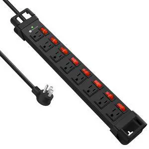 Heavy Duty Power Strip with Individual Switches,8 Outlets 14 Gauge Industrial Shop Garage Metal Multiple Outlets,1200J Surge Protector Mountable Power Strip,15FT Extension Cord Management (Black) Heavy Duty Power Strip with Individual Switches,8 Outlets 14 Gauge Industrial Shop Garage Metal Multiple Outlets,1200J Surge Protector Mountable Power Strip,15FT Extension Cord Management (Black)