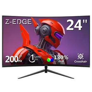 Z-Edge 24 inch Curved Gaming Monitor, 200Hz 165Hz 1650R Computer Monitor, FHD 1080P, Ultra-Fast MPRT 1ms Curved Monitor, 300nits, 16.7M Colors, UG24 1X DP 1.4 Port and 1X 2.0 HDMI Port Z-Edge 24 inch Curved Gaming Monitor, 200Hz 165Hz 1650R Computer Monitor, FHD 1080P, Ultra-Fast MPRT 1ms Curved Monitor, 300nits, 16.7M Colors, UG24 1X DP 1.4 Port and 1X 2.0 HDMI Port