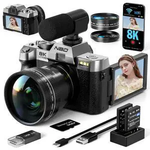 True 8K Digital Cameras for Photography 64MP - WiFi, Wide-Angle & Macro Lens, 16X Zoom Autofocus, 3" 180° Flip Screen, 64GB Card, Vlogging Camera for YouTube Travel(Silver) True 8K Digital Cameras for Photography 64MP - WiFi, Wide-Angle & Macro Lens, 16X Zoom Autofocus, 3" 180° Flip Screen, 64GB Card, Vlogging Camera for YouTube Travel(Silver)