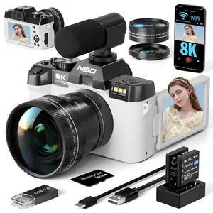 True 8K Digital Cameras for Photography 64MP - WiFi, Wide-Angle & Macro Lens, 16X Zoom Autofocus, 3" 180° Flip Screen, 64GB Card, Vlogging Camera for YouTube Travel(Pearl White) True 8K Digital Cameras for Photography 64MP - WiFi, Wide-Angle & Macro Lens, 16X Zoom Autofocus, 3" 180° Flip Screen, 64GB Card, Vlogging Camera for YouTube Travel(Pearl White)