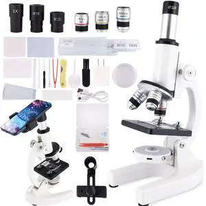Microscope for Adults & Kids, 40X-2500X High-Power Compound Microscope for Students, School Lab & Home Schooling,Equiped with Slides Set & Phone Holder (Light White) Microscope for Adults & Kids, 40X-2500X High-Power Compound Microscope for Students, School Lab & Home Schooling,Equiped with Slides Set & Phone Holder (Light White)