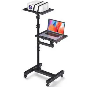 2 Shelves Projector Stand Tripod, Height Adjustable Max 64", Mobile Laptop Cart on Wheels Projector Tripod Stand, Overbed Table with Wheels, Rolling Laptop Floor Stand for Couch 2 Shelves Projector Stand Tripod, Height Adjustable Max 64", Mobile Laptop Cart on Wheels Projector Tripod Stand, Overbed Table with Wheels, Rolling Laptop Floor Stand for Couch