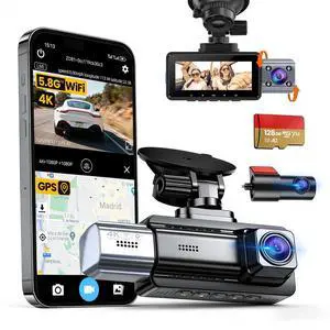 JIMIMAX 4K+1080P+1080P 3 Channel Dash Cam Front and Rear with Cabin, Free 128GB Card Included, 5.8GHz WIFI6 Dash Camera, IR Night Vision, Built-in GPS, G-Sensor, 24H Parking Mode, Support 512GB Max JIMIMAX 4K+1080P+1080P 3 Channel Dash Cam Front and Rear with Cabin, Free 128GB Card Included, 5.8GHz WIFI6 Dash Camera, IR Night Vision, Built-in GPS, G-Sensor, 24H Parking Mode, Support 512GB Max
