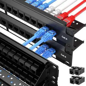 48 Port Patch Panel, Keystone Patch Panel 48 Port Loaded with RJ45 Couplers Plus 4 Spare, 10G Pass-Through, UTP 19-Inch 2U Ethernet Panel with Removable Back Bar for Cat5, Cat5e, Cat6 Cabling 48 Port Patch Panel, Keystone Patch Panel 48 Port Loaded with RJ45 Couplers Plus 4 Spare, 10G Pass-Through, UTP 19-Inch 2U Ethernet Panel with Removable Back Bar for Cat5, Cat5e, Cat6 Cabling