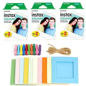 3X Instax Square Instant Film (60 Exposures) + Hanging Photo Frames for Square Film Assorted Colors Deluxe Accessory Bundle 3X Instax Square Instant Film (60 Exposures) + Hanging Photo Frames for Square Film Assorted Colors Deluxe Accessory Bundle