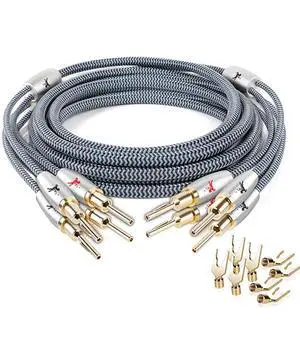 14AWG Audiophile Speaker Cable with 4mm Banana Plugs, Double-Shielded & Cotton-Braided for Home Theater, Stereo Amplifier and Hi-Fi Speakers (9.84ft/3m) 14AWG Audiophile Speaker Cable with 4mm Banana Plugs, Double-Shielded & Cotton-Braided for Home Theater, Stereo Amplifier and Hi-Fi Speakers (9.84ft/3m)
