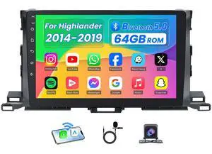 4Core+64G ROM Car Radio for Toyota Highlander 2014-2019 with Wireless CarPlay Android Auto: 5G WiFi Stereo 10.2 Inch Touch Screen 1280 * 800 GPS Navigation Bluetooth SWC FM RDS Radio Backup Camera 4Core+64G ROM Car Radio for Toyota Highlander 2014-2019 with Wireless CarPlay Android Auto: 5G WiFi Stereo 10.2 Inch Touch Screen 1280 * 800 GPS Navigation Bluetooth SWC FM RDS Radio Backup Camera
