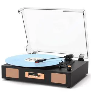 Vintage Vinyl Record Player, 3-Speed Turntable with Bluetooth, USB/SD Recording, Built-in Stereo Speakers, RCA Output, Digital Display Black & Gold Vintage Vinyl Record Player, 3-Speed Turntable with Bluetooth, USB/SD Recording, Built-in Stereo Speakers, RCA Output, Digital Display Black & Gold