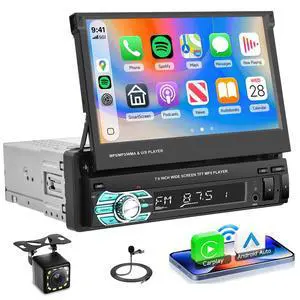 Single Din Wireless Carplay Car Stereo with Bluetooth, 7 Inch flip Out Touch Screen Car Radio MP5 Player Support Android Auto, Mirror Link, USB Type-C, TF, EQ, AM FM, Aux-in, SWC Backup Camera Single Din Wireless Carplay Car Stereo with Bluetooth, 7 Inch flip Out Touch Screen Car Radio MP5 Player Support Android Auto, Mirror Link, USB Type-C, TF, EQ, AM FM, Aux-in, SWC Backup Camera