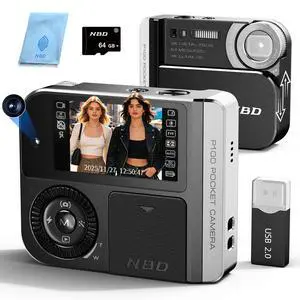 64MP&4K Digital Camera for Photography,Pocket Camera,Swipe to Power On,5X Digital Zoom,Dual Screen for Self-Framing,Auto Focus,21 Filters,USB Charging,64GB TF Card (Black) 64MP&4K Digital Camera for Photography,Pocket Camera,Swipe to Power On,5X Digital Zoom,Dual Screen for Self-Framing,Auto Focus,21 Filters,USB Charging,64GB TF Card (Black)