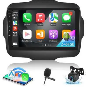 2+64G Android Car Radio for Jeep Renegade 2015 2016 2017 2018 2019 2020 - Wireless Carplay & Android Auto - 9 Inch Touch Screen Radio with EQ DSP, GPS, WiFi, SWC + AHD Rear View Camera 2+64G Android Car Radio for Jeep Renegade 2015 2016 2017 2018 2019 2020 - Wireless Carplay & Android Auto - 9 Inch Touch Screen Radio with EQ DSP, GPS, WiFi, SWC + AHD Rear View Camera