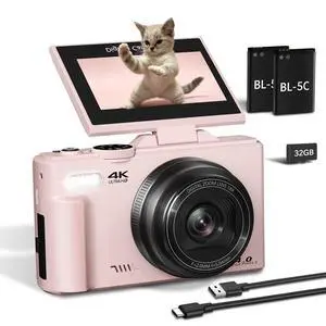 4K Digital Camera for Photography and Vlogging, YouTube Camera with 3" 180° Flip Screen, Autofocus, WiFi, 18X Zoom, Flash, 2 Batteries & 32GB SD Card 4K Digital Camera for Photography and Vlogging, YouTube Camera with 3" 180° Flip Screen, Autofocus, WiFi, 18X Zoom, Flash, 2 Batteries & 32GB SD Card