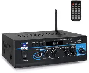 Home Audio Power Amplifier System - 2X40W Bluetooth Mini Dual Channel Mixer Sound Stereo Receiver Box w/ AUX, Mic Input - For Amplified Speakers, PA, CD Player, Theater via RCA, Studio Use - PTA2 Home Audio Power Amplifier System - 2X40W Bluetooth Mini Dual Channel Mixer Sound Stereo Receiver Box w/ AUX, Mic Input - For Amplified Speakers, PA, CD Player, Theater via RCA, Studio Use - PTA2