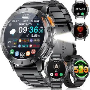 Military Smart Watches for Men(Answer/Make Calls) with LED Flashlight,530mAh Large Battery,1.43" AMOLED Sports Smartwatch with 170+ Sport Modes,5ATM Waterproof Fitness Tracker for iOS Android,3 Straps Military Smart Watches for Men(Answer/Make Calls) with LED Flashlight,530mAh Large Battery,1.43" AMOLED Sports Smartwatch with 170+ Sport Modes,5ATM Waterproof Fitness Tracker for iOS Android,3 Straps