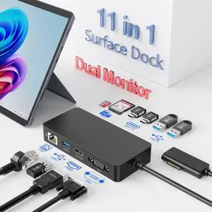Surface Docking Station with Power Adapter, 11-in-1 Surface Dock, Dual Monitor 4K HDMI & VGA, Ethernet, USB Hub, SD/TF Card Reader for Surface Pro/Laptop/Book (HDMI + VGA) Surface Docking Station with Power Adapter, 11-in-1 Surface Dock, Dual Monitor 4K HDMI & VGA, Ethernet, USB Hub, SD/TF Card Reader for Surface Pro/Laptop/Book (HDMI + VGA)