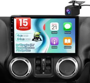 (4GB+64GB ROM) Car Stereo for Jeep Wrangler JK 2007-2018 Compass Grand Cherokee Dodge Ram 1500, 10.1" Android 15 Radio with Wireless CarPlay Android Auto WiFi GPS BT FM AM SWC Backup Camera (4GB+64GB ROM) Car Stereo for Jeep Wrangler JK 2007-2018 Compass Grand Cherokee Dodge Ram 1500, 10.1" Android 15 Radio with Wireless CarPlay Android Auto WiFi GPS BT FM AM SWC Backup Camera