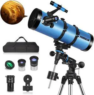 Telescope150EQ for Adults High Powered, Professional Newtonian Reflector Telescope for Beginner in Astronomy, with Carry Bag, Stainless Tripod, Moon Filter and Phone Adapter, Blue Telescope150EQ for Adults High Powered, Professional Newtonian Reflector Telescope for Beginner in Astronomy, with Carry Bag, Stainless Tripod, Moon Filter and Phone Adapter, Blue