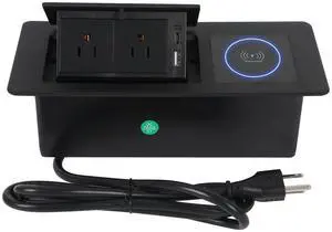 Pop Up Outlet with 15W Wireless Charger, Power Strip with 2 AC Outlets, USB A and USB C Charging Ports Recessed Multimedia Strip Socket Hidden Table Connection Box with Outlet (Black-F-Wireless) Pop Up Outlet with 15W Wireless Charger, Power Strip with 2 AC Outlets, USB A and USB C Charging Ports Recessed Multimedia Strip Socket Hidden Table Connection Box with Outlet (Black-F-Wireless)