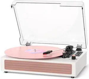 Vinyl Record Player with Speakers, Pink Vintage Bluetooth Record Player with EQ Sound Modes & LED Display, 3-Speed Turntable for Vinyl Records, USB Recording, TF Card Playback, AUX & RCA Output Vinyl Record Player with Speakers, Pink Vintage Bluetooth Record Player with EQ Sound Modes & LED Display, 3-Speed Turntable for Vinyl Records, USB Recording, TF Card Playback, AUX & RCA Output
